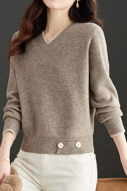 V-neck knitted sweaters - liwisi