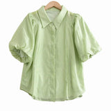 Raglan Balloon Sleeve Placket Shirt with Lining - 3 Colors Available