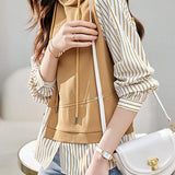 Mixed Material Striped Panel Hoodie