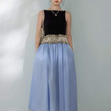 Sabrina Neck Velvet Docking Long Flare Dress