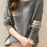 Round-neck spliced knitted sweaters