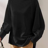 Mixed Material Round Neck Pintuck Sleeve Knit T-Shirt - 2 Colors Available