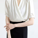 Surplice Neck Tuck-In Elegant Blouse - 4 Colors Available