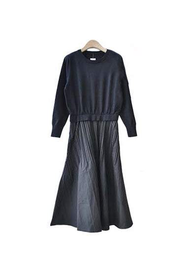 ニットドッキング異色ロングフレアワンピース　6色入 - liwisi