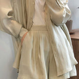 Two-Piece Set: Back Slit Sheer Shirt with Tie Belt + Front Tuck Shorts with Lining - 3 Colors Available