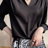 V-Neck Front Tuck Satin Blouse - 5 Colors Available