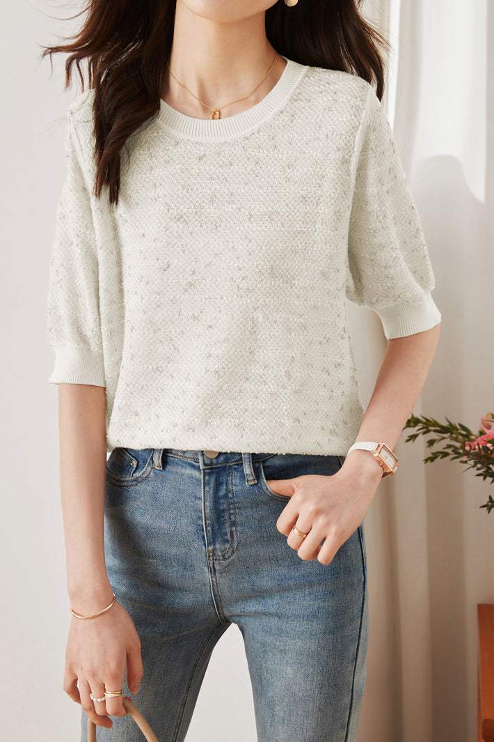 シャネル風ラウンドネックシンプルニット - liwisi