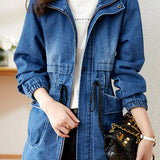Stand Collar Zip-Up Denim Jacket