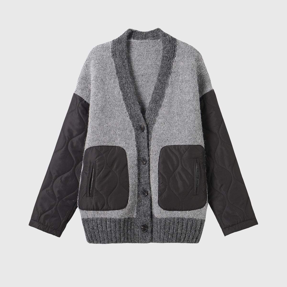 Loose Cozy Color Block Quilted Knit Cardigan - liwisi
