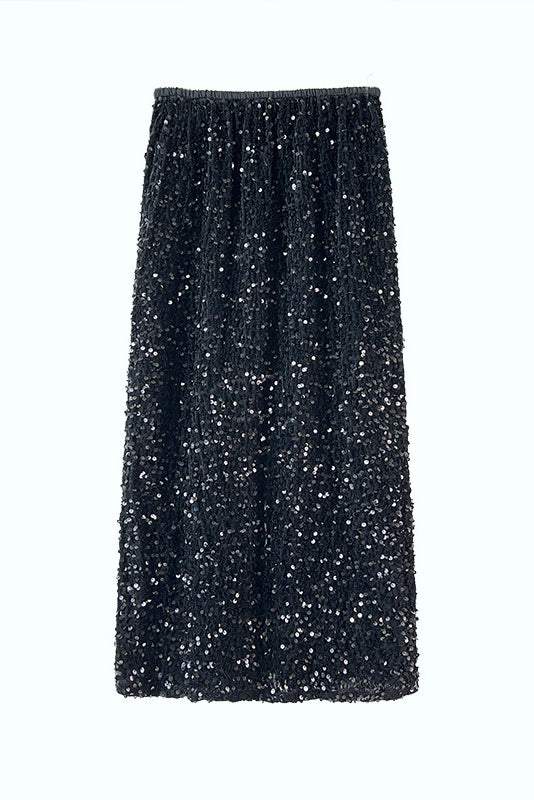 バックスリットグリッター装飾ベロアスカート　裏地付　3色入 - liwisi