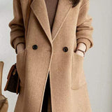 Minimalist Mid-Length Houndstooth Wool Coat