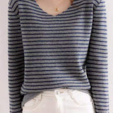 Striped Contrast V-Neck Knit Top - 6 Colors Available