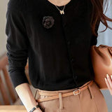 Elegant Camellia Knit Cardigan