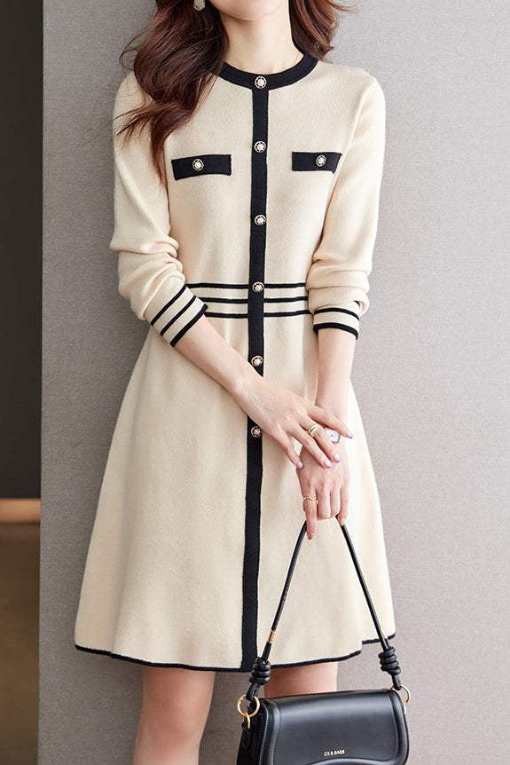 Color-Blocked Mid-Length Knit Dress - liwisi