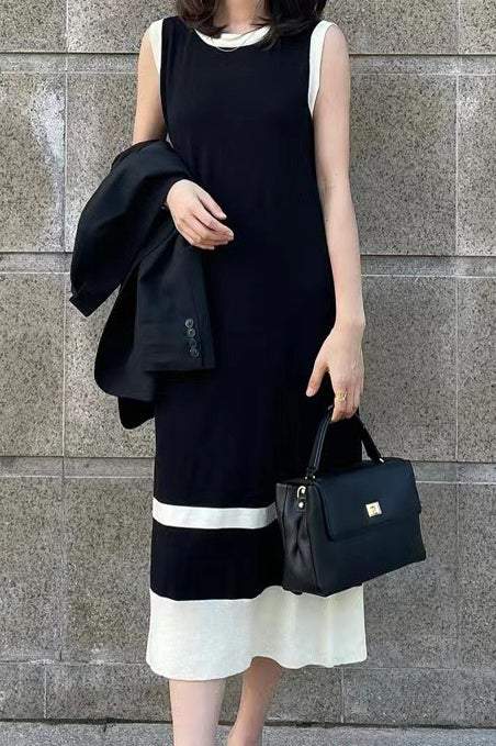 バイカラーニットロングシフトタンクワンピース - liwisi