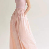 Round Neck Docking Maxi Tank Dress with Lining - 3 Colors Available