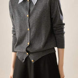 Layered Look Shirt Collar Striped Contrast Knit Cardigan - 3 Colors Available