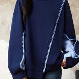 Lace Contrast Round Neck Striped Sleeve Sweatshirt