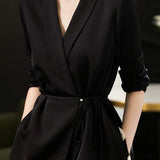 Shawl Collar Tie Belted Tailored Jacket - 3 Colors Available