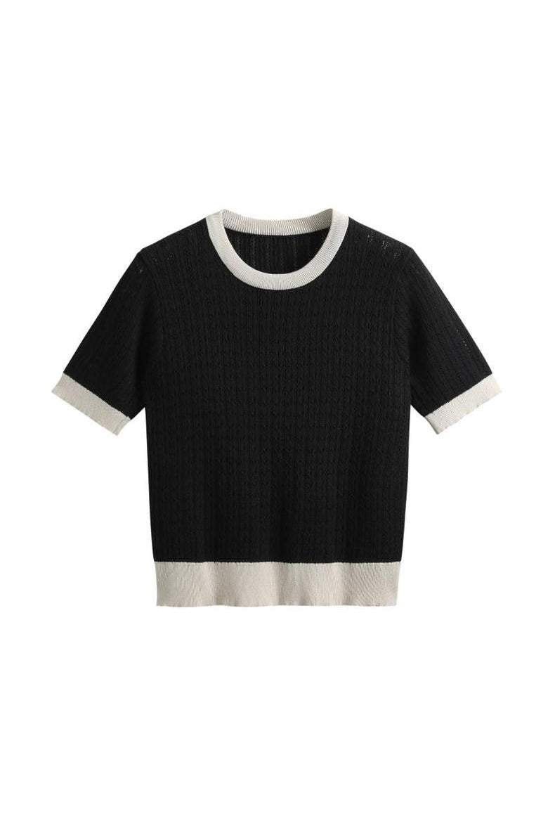 バイカラーアラン編み半袖ニット　4色入 - liwisi