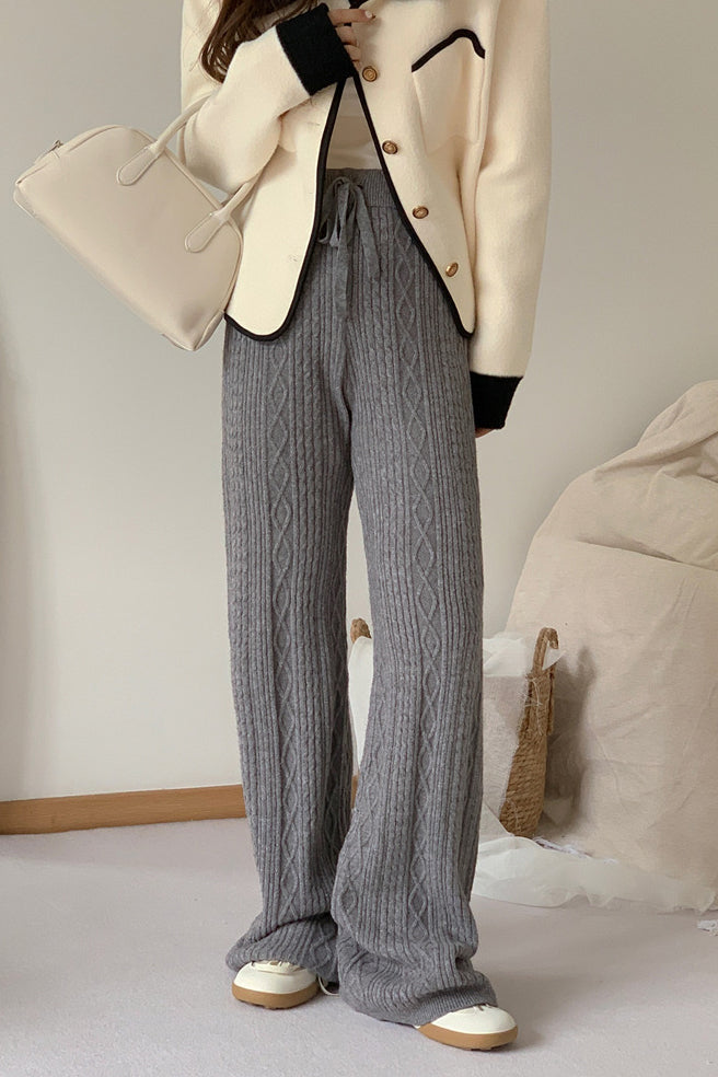 アラン編みマキシワイドニットパンツ　6色入 - liwisi