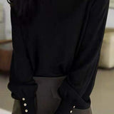 Button Decorated Slit Sleeve Knit Top - 5 Colors Available