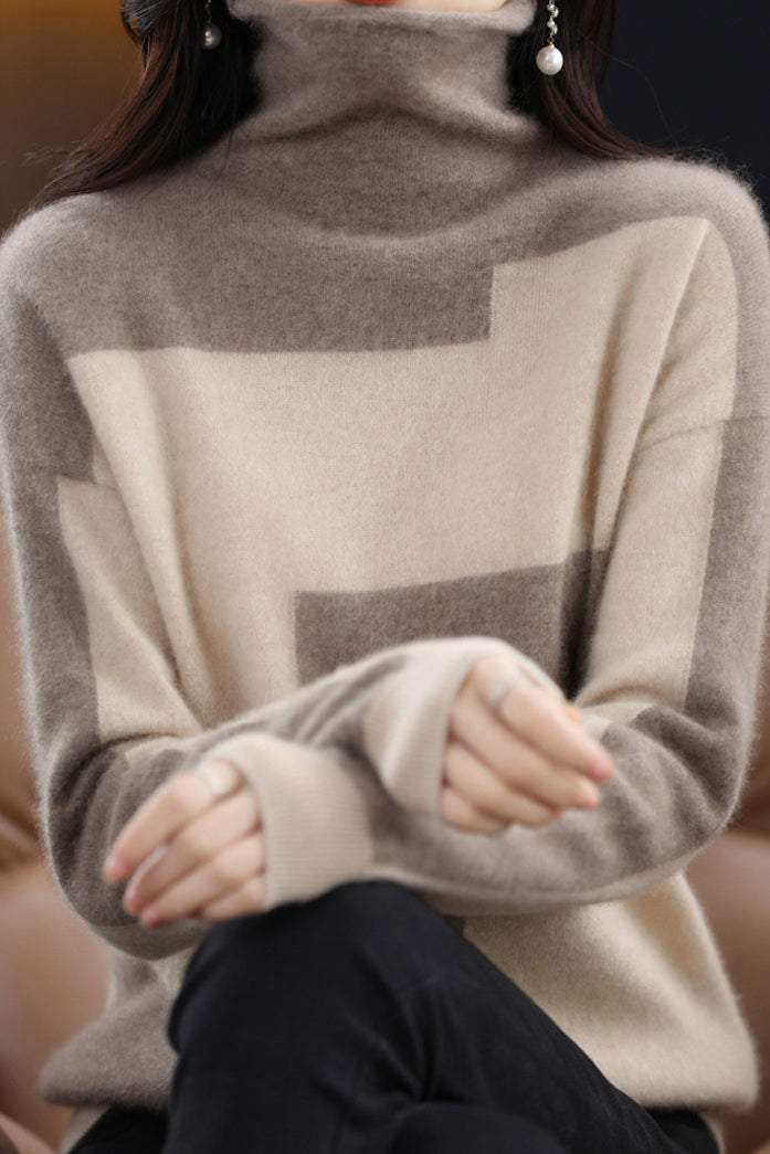 High Neck Color Block Knit Top in 4 Colors - liwisi