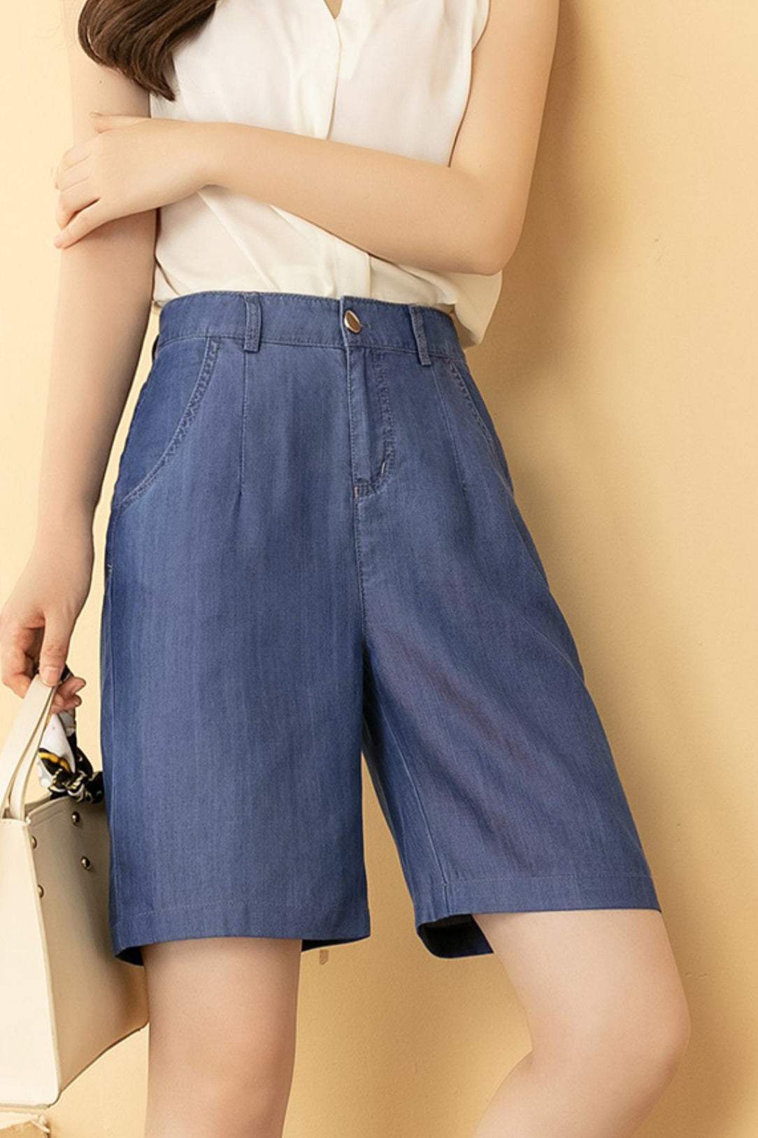 オフィススタイルショートデニムパンツ - liwisi