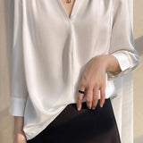 V-Neck Front Tuck Satin Blouse - 5 Colors Available