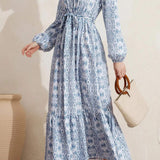 Round Neck Printed Maxi Prairie Dress