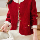 Elegant Ruffled Collar Pearl Decor Jacket - 3 Colors Available