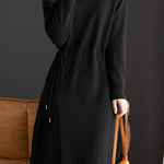 Off Neck Drawstring Flare Knit Dress - 3 Colors Available - liwisi