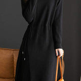Off Neck Drawstring Flare Knit Dress - 3 Colors Available - liwisi