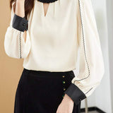 Front Cut-Out Long Sleeve Satin Blouse - 2 Colors Available