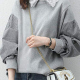 Mixed Material Chelsea Collar Embroidered Lace Decor Sweatshirt - 3 Colors Available