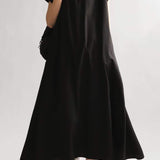 Round Neck Rib Hem Maxi Flare Dress - 3 Colors Available