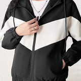 Color Block Windproof Hooded Jacket