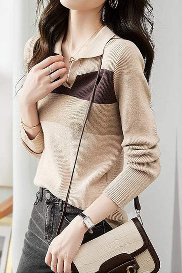 スキッパーカラー異色ボーダー切替ニット - liwisi