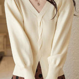 Simple Solid V-Neck Sweater