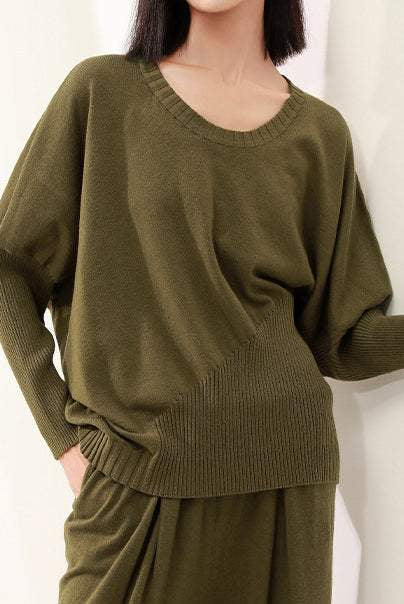 ラウンドネックイレギュラー切替ウールニット　6色入 - liwisi
