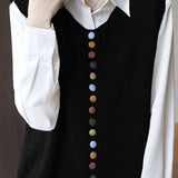 Colorful Button Round Neck Knitted Vest