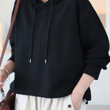 Drawstring Hem Drop Shoulder Hoodie - 4 Colors Available