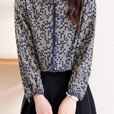 Ruffle Collar Dot Pattern Blouse