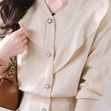 Elegant V-Neck Ruffle Decor Knit Top