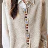 Colorful Button Round Neck Knitted Vest