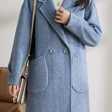 Minimalist Mid-Length Houndstooth Wool Coat