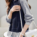 Mixed Material Striped Panel Hoodie