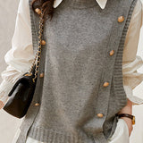 Two-piece set, knitted vest with round button decoration + shirt with frilled collar and frilled cuffs