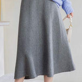 Knit A-Line Flare Long Floral Jacquard Skirt with Elastic Waist - 7 Colors Available