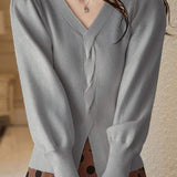 Simple Solid V-Neck Sweater